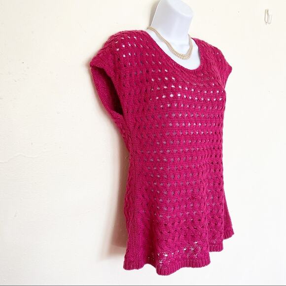 COLDWATER CREEK Fuchsia Crocheted Knit Short Sleeve Sweater, S / 8 - Picture 4 of 9